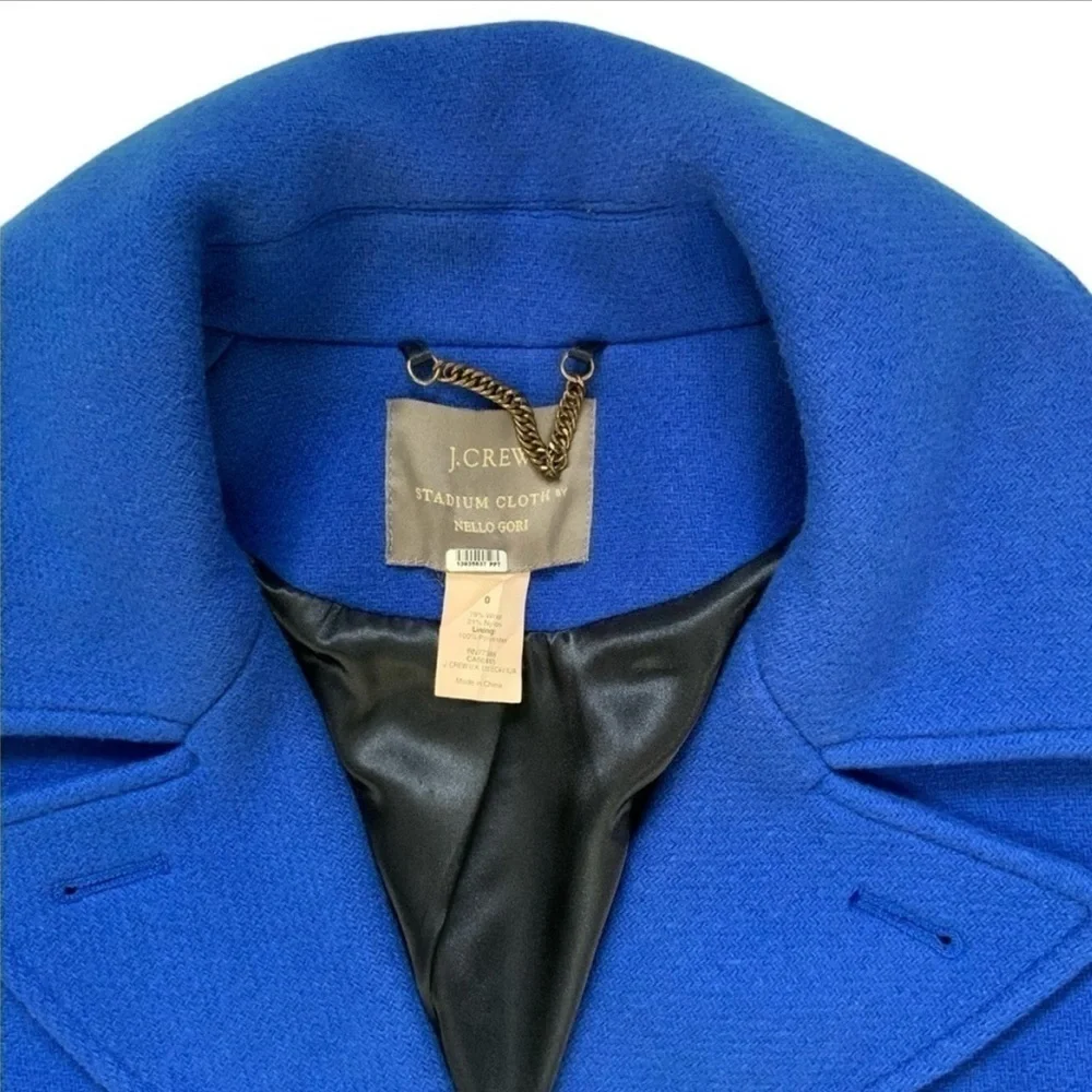 J Crew Stadium Cloth Nello Gori Pea Coat Cobalt Blue Lined Wool Blend
